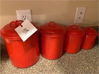 RED GRANITE WARE CANISTERS