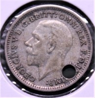G BRIT SILVER 3 PENCE HOLE 1933
