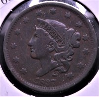 1837 LARGE CENT  VF