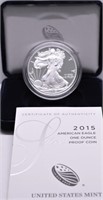 2015 PROOF SILVER EAGLE W BOX PAPERS