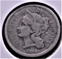 1866 3 CENT PIECE  VG