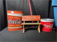 Coca Cola Trash Can, Bench and Bucket