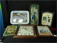 Group Coca Cola Trays and Clock