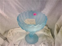 Blue vaseline glass candy dish pedestal