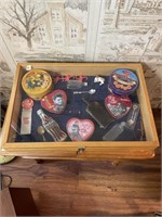 Wooden Display Case with Contents