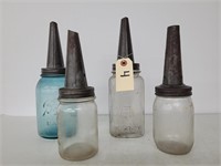 (4) Vintage Oil Bottle Spouts on Mason Jars