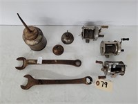 Vintage Fishing Reels, Oil Cans, & Combo Wrenches
