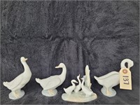 (4) Vintage Nao Lladro Porcelain Goose  Figurines