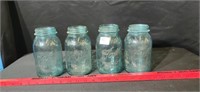 4 Blue Mason Pink Jars no Lids