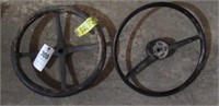 (2) Antique steering wheels. Dates include 1954