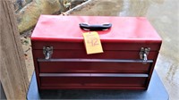 2 drawer metal tool box with tools