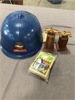 SOAP BOX DERBY HELMET, TROPHIES, CRYPT CARDS