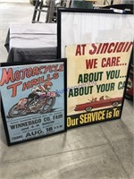 PAIR OF FRAMED POSTERS-SINCLAR, MOTORCYCLE THRILLS