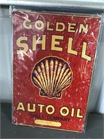 GOLDEN SHELL AUTO OIL TIN SIGN, 8 X 12"