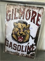 GILMORE GASOLINE TIN SIGN, 8 X 12"