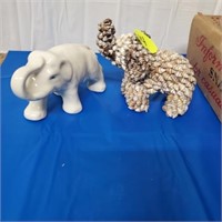 ELEPHANT FIGURINES- CERAMIC AND SHELL