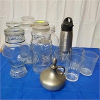 ASSORTED GLASS CONTAINERS AND EXTRA