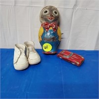VINTAGE TIN TOY AND BABY SHOES
