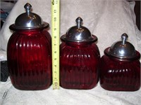 3 PIECE RED GLASS CANISTER SET