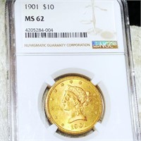 1901 $10 Gold Eagle NGC - MS62