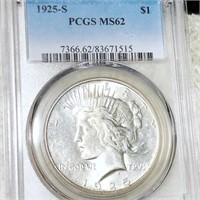 1925-S Silver Peace Dollar PCGS - MS62