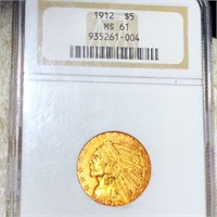 1912 $5 Gold Half Eagle NGC - MS61