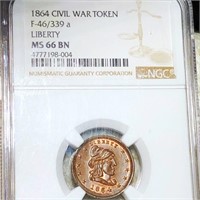 1864 Civil War Token NGC - MS 66 BN