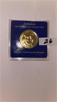 1975 Jamaica 100 Dollar
900/1000 Fine Gold