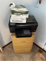 HP PRINTER/2 DRAWER WOOD FILE CABINET AND MORE