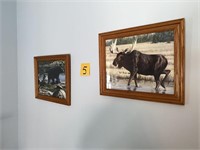 2 ANIMAL PRINT PICTURES IN WOOD FRAMES