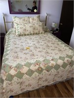 QUEEN QUILT WITH FRAME, MATTRESS AND BOX SPRING