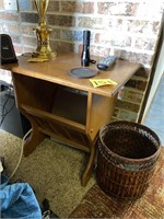 END TABLE, MAGAZINE RACK AND WASTE BASKET
