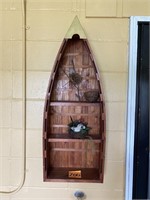 DECORATIVE WOOD BOAT AND CONTENTS