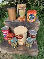 LOT OF OLD TINS & CANS  CHARLES CHIPS