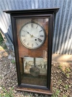 ANTIQUE WALL CLOCK WITH RABBIT HUNTERS PHOTO