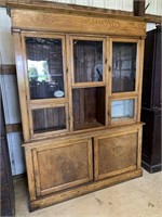 LARGE OAK 2 PC STEPBACK CABINET WITH GLASS DOORS
