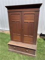 ANTIQUE STEPBACK CABINET WITH 2 BOTTOM DRAWERS