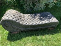 ANTIQUE PIN TUCKED BLACK LEATHER CHAISE