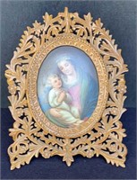 Italian Madonna & Child Porcelain Carved Frame