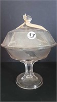 PRESSED GLASS COMPOTE WITH LID