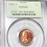 1945-D Lincoln Wheat Penny PCGS - MS 65 RD