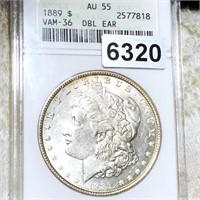 1889 Morgan Silver Dollar ANACS - AU55 DBL EAR