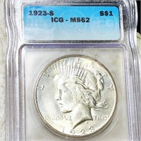 1923-S Silver Peace Dollar ICG - MS62