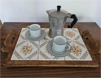 Vintage Espresso Percolator, Cups & Tray