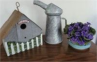 Birdhouse, Watering Can & Faux Flower