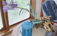 Blue Depression Glass & Driftwood Home Decor