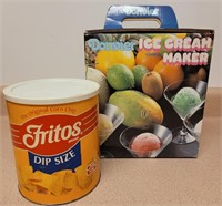 Vintage Ice Cream Maker & Fritos Can