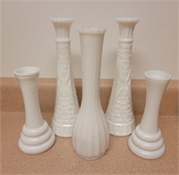 Milk Glass Vases x5
