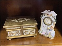 Small Jewelry Box & Porcelain Clock