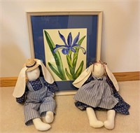 Easter Decor: 2 Bunny's & Framed Art